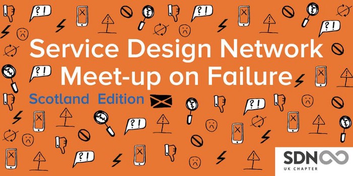 image created to cover the event mostly orange with little doodles on it with the name of the event on it and the SDN logo on it