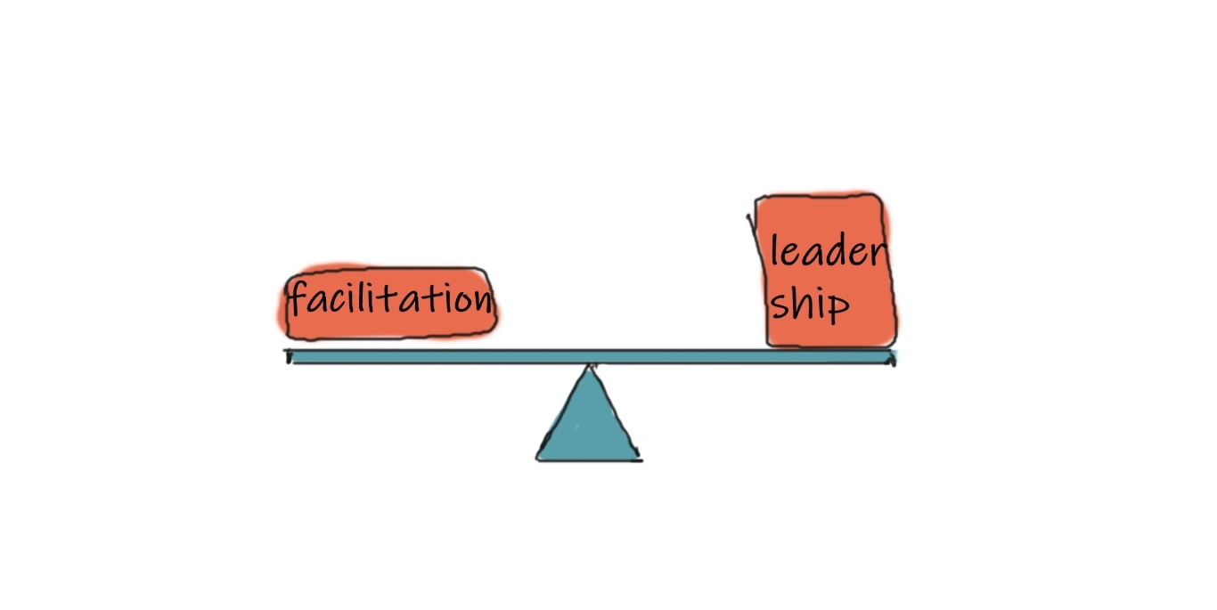 illustration with a scale which has facilitation on one side and leadership on the other side
